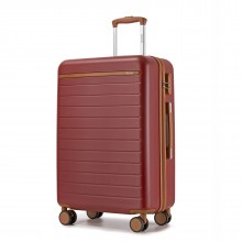 KSK2584 - Kono Scratch-Resistant 24-Inch Hard Shell Medium Check-In Suitcase with Horizontal Stripe Design, Brown Accents & Spinner Wheels - Burgundy And Brown