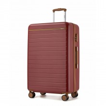 KSK2584 - Kono Scratch-Resistant 28-Inch Large Hard Shell Suitcase with Horizontal Stripe Design, Brown Accents & Spinner Wheels - Burgundy And Brown