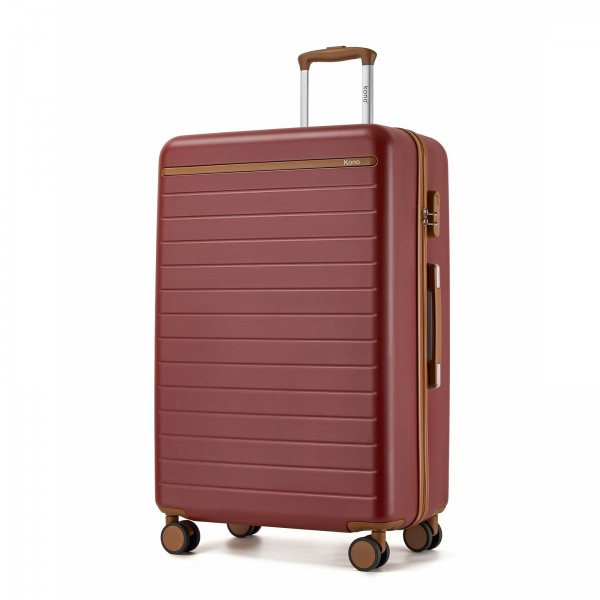 KSK2584 - Kono Kratzerresistente 28-Zoll Hartschalenreisetasche mit horizontalem Streifendesign, braunen Akzenten und Spinner-Rädern - Burgund und Braun