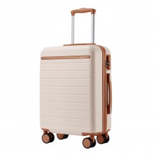 KSK2584 - Kono Scratch-Resistant 20-Inch Hard Shell Cabin Suitcase with Horizontal Stripe Design, Brown Accents & Spinner Wheels - Cream and Brown