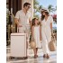 KSK2584 - Kono Scratch-Resistant 3-Piece Hard Shell Luggage Set with Horizontal Stripe Design, Brown Accents & Spinner Wheels - Cream and Brown