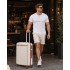 KSK2584 - Kono Scratch-Resistant 24-Inch Hard Shell Medium Check-In Suitcase with Horizontal Stripe Design, Brown Accents & Spinner Wheels - Cream and Brown