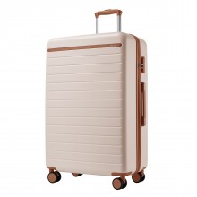 KSK2584 - Kono Scratch-Resistant 28-Inch Large Hard Shell Suitcase with Horizontal Stripe Design, Brown Accents & Spinner Wheels - Cream and Brown