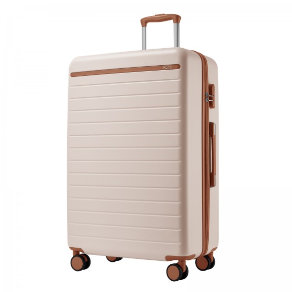 KSK2584 - Kono Scratch-Resistant 28-Inch Large Hard Shell Suitcase with Horizontal Stripe Design, Brown Accents & Spinner Wheels - Cream and Brown