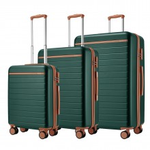 KSK2584 - Kono Scratch-Resistant 3-Piece Hard Shell Luggage Set with Horizontal Stripe Design, Brown Accents & Spinner Wheels - Green And Brown