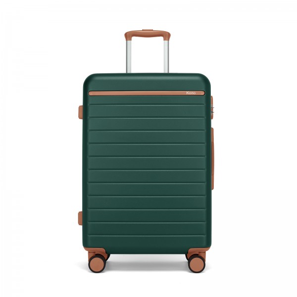KSK2584 - Kono Kratzfeste 24-Zoll Hartschalen-Mittelgepäck mit horizontalem Streifenmuster, braunen Akzenten und Spinner-Rädern - Grün und Braun