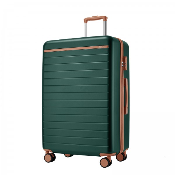 KSK2584 - Kono Kratzerresistente 28-Zoll Hartschalenreisetasche mit horizontalem Streifendesign, braunen Akzenten und Spinner-Rädern - Grün und Braun