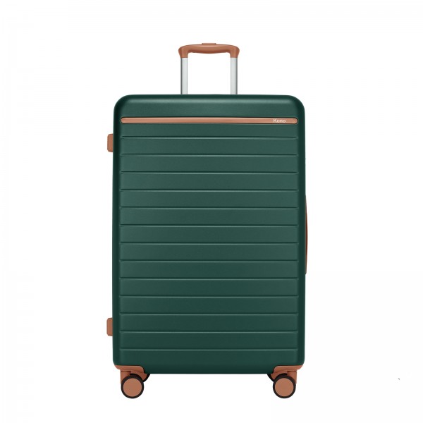 KSK2584 - Kono Kratzerresistente 28-Zoll Hartschalenreisetasche mit horizontalem Streifendesign, braunen Akzenten und Spinner-Rädern - Grün und Braun