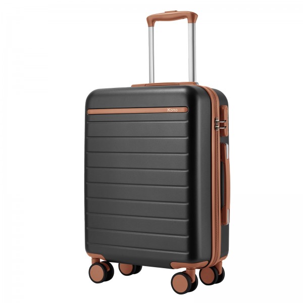KSK2584 - Kono Kratzfester 20-Zoll-Hartschalen-Kabinenkoffer mit horizontalem Streifendesign, braunen Akzenten und Spinner-Rädern - Grau und Braun