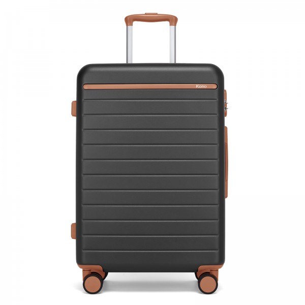 KSK2584 - Kono Kratzfeste 24-Zoll Hartschalen-Mittelgepäck mit horizontalem Streifenmuster, braunen Akzenten und Spinner-Rädern - Grau und Braun