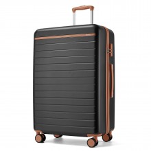 KSK2584 - Kono Scratch-Resistant 28-Inch Large Hard Shell Suitcase with Horizontal Stripe Design, Brown Accents & Spinner Wheels - Grey and Brown