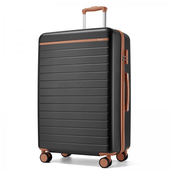 KSK2584 - Kono Kratzerresistente 28-Zoll Hartschalenreisetasche mit horizontalem Streifendesign, braunen Akzenten und Spinner-Rädern - Grau und Braun