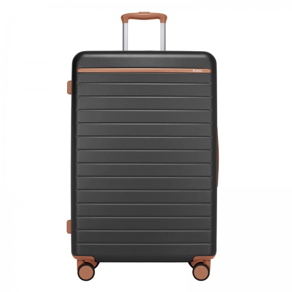 KSK2584 - Kono Kratzerresistente 28-Zoll Hartschalenreisetasche mit horizontalem Streifendesign, braunen Akzenten und Spinner-Rädern - Grau und Braun