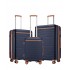 KSK2584 - Kono Scratch-Resistant 3-Piece Hard Shell Luggage Set with Horizontal Stripe Design, Brown Accents & Spinner Wheels - Navy and Brown