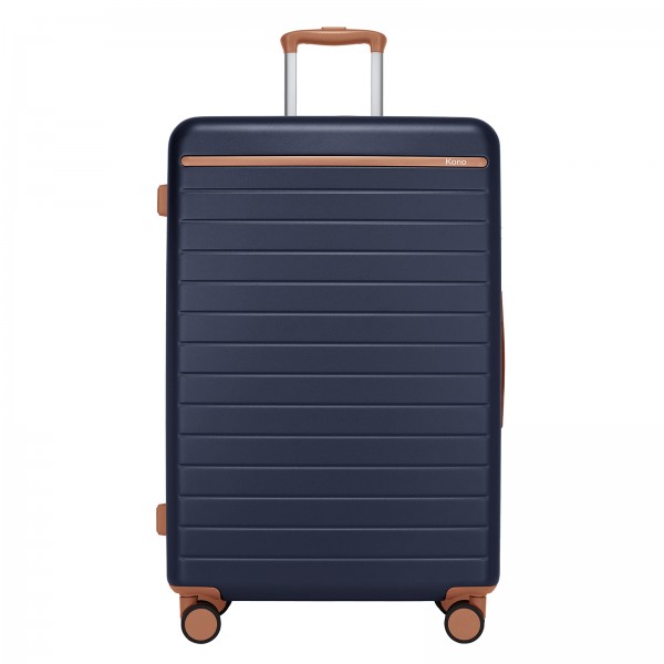 KSK2584 - Kono Scratch-Resistant 28-Inch Large Hard Shell Suitcase with Horizontal Stripe Design, Brown Accents & Spinner Wheels - Navy and Brown