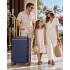 KSK2584 - Kono Scratch-Resistant 28-Inch Large Hard Shell Suitcase with Horizontal Stripe Design, Brown Accents & Spinner Wheels - Navy and Brown