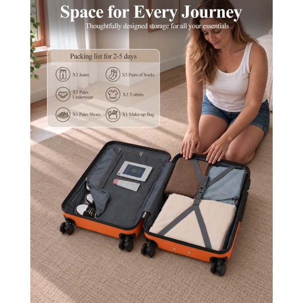 KSK2584 - Kono Kratzfester 20-Zoll-Hartschalen-Kabinenkoffer mit horizontalem Streifendesign - Orange und Schwarz