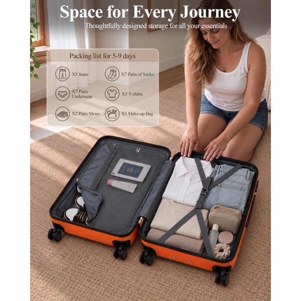 KSK2584 - Kono 3-teiliges Hard-Shell Gepäckset mit horizontalem Streifenmuster - Orange und Schwarz