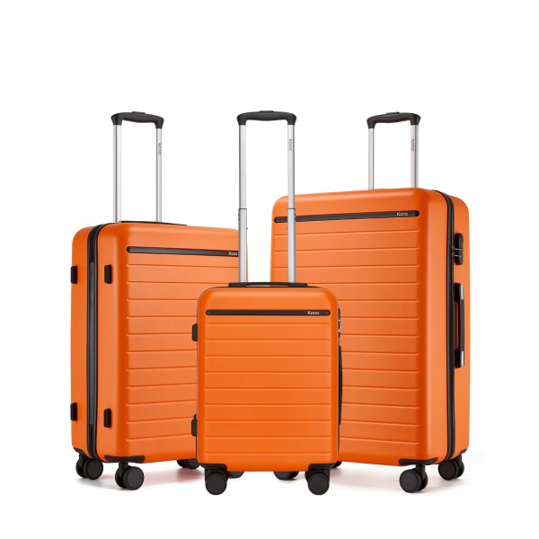 KSK2584 - Kono 3-teiliges Hard-Shell Gepäckset mit horizontalem Streifenmuster - Orange und Schwarz