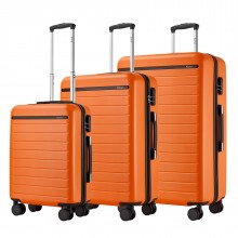 KSK2584 - Kono Scratch-Resistant 3-Piece Hard Shell Luggage Set with Horizontal Stripe Design - Orange And Black