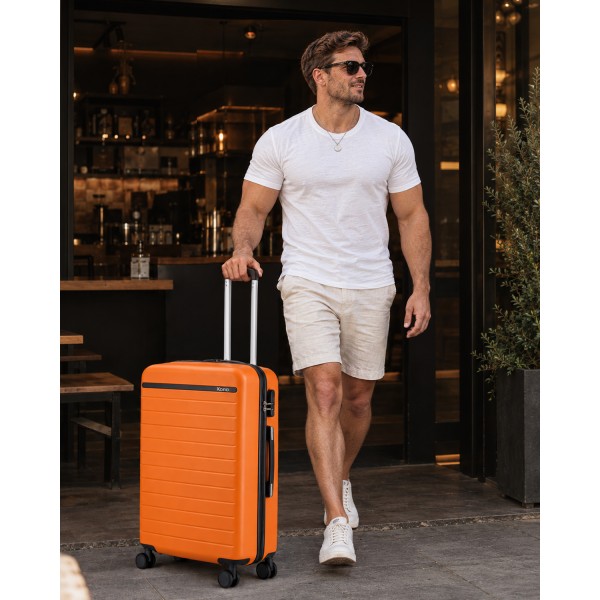 KSK2584 - Kono 3-teiliges Hard-Shell Gepäckset mit horizontalem Streifenmuster - Orange und Schwarz