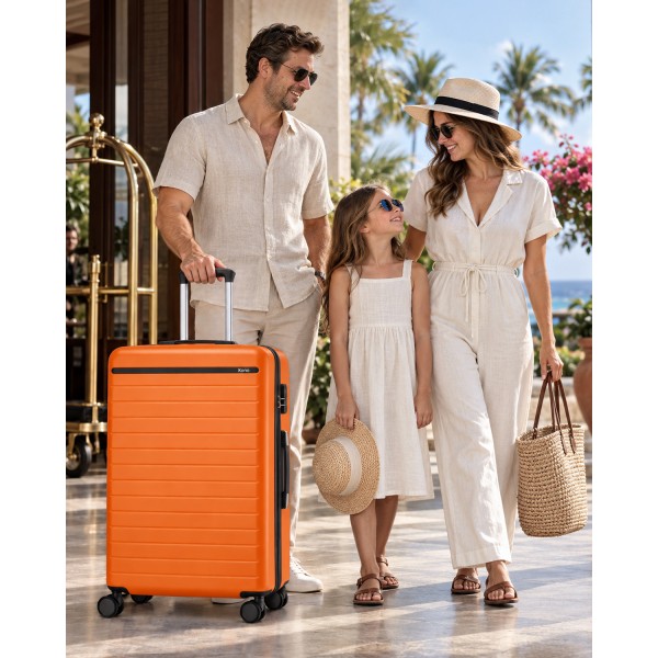 KSK2584 - Kono 3-teiliges Hard-Shell Gepäckset mit horizontalem Streifenmuster - Orange und Schwarz