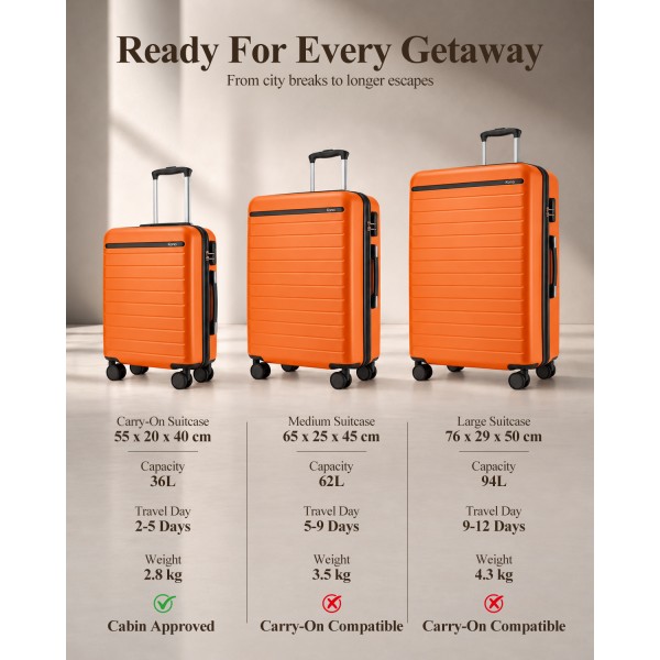 KSK2584 - Kono Kratzerresistente 28-Zoll Hartschalenreisetasche mit horizontalem Streifendesign - Orange und Schwarz