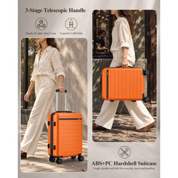 KSK2584 - Kono Kratzerresistente 28-Zoll Hartschalenreisetasche mit horizontalem Streifendesign - Orange und Schwarz