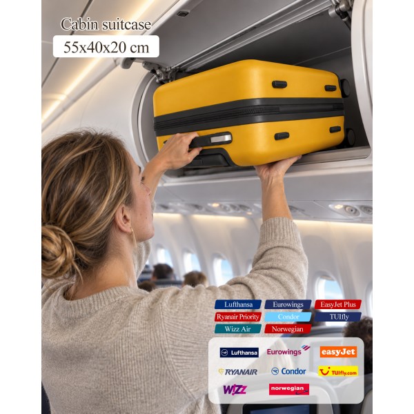 KSK2584 - Kono Kratzfester 20-Zoll-Hartschalen-Kabinenkoffer mit horizontalem Streifendesign - Gelb und Schwarz