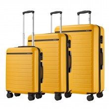 KSK2584 - Kono Scratch-Resistant 3-Piece Hard Shell Luggage Set with Horizontal Stripe Design - Yellow And Black