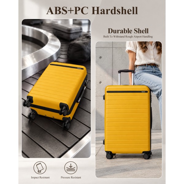 KSK2584 - Kono Kratzerresistente 28-Zoll Hartschalenreisetasche mit horizontalem Streifendesign - Gelb und Schwarz