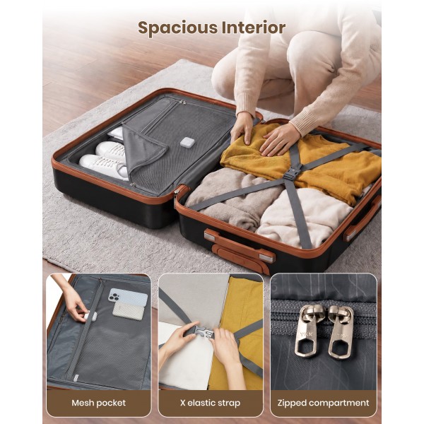 KSK2591 - Kono 20/24/28 inch PP Modern Scratch-Resistant Suitcase Set with TSA Lock & Stylish Brown Accents - Black and Brown