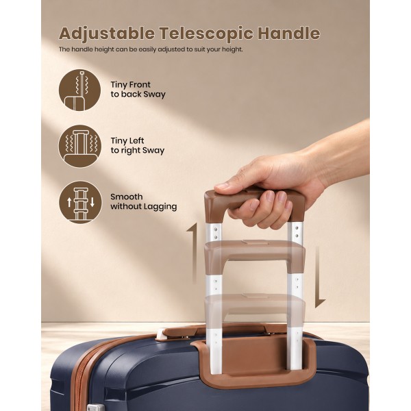 KSK2591 - Kono 20-Inch PP Modern Scratch-Resistant Cabin Suitcase with TSA Lock & Stylish Brown Accents - Navy and Brown