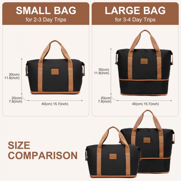 KSK2592+EA2212 - Kono 20 Inch ABS+PC Hard Shell Cabin Suitcase Set with Travel Bag & Toiletry Pouch - Black and Brown