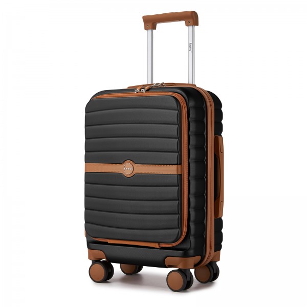 KSK2592 - Kono 21-Inch Front-Opening Cabin Suitcase with 15.6-Inch Laptop Compartment - Black and Brown