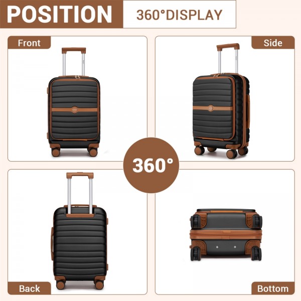KSK2592 - Kono 21-Inch Front-Opening Cabin Suitcase with 15.6-Inch Laptop Compartment - Black and Brown