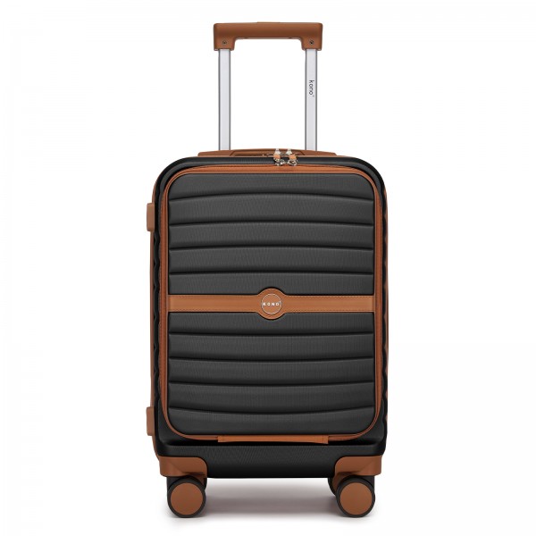 KSK2592 - Kono 21-Inch Front-Opening Cabin Suitcase with 15.6-Inch Laptop Compartment - Black and Brown