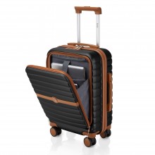 KSK2592 - Kono 21-Inch Front-Opening Cabin Suitcase with 15.6-Inch Laptop Compartment - Black and Brown