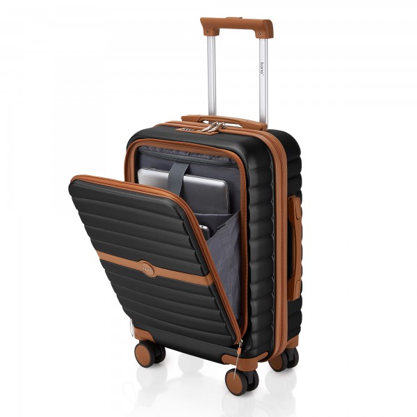 KSK2592 - Kono 21-Inch Front-Opening Cabin Suitcase with 15.6-Inch Laptop Compartment - Black and Brown