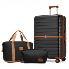 KSK2592+EA2212 - Kono 28 Zoll großes ABS+PC Hartschalen‑Koffer‑Set mit Reisetasche & Kulturbeutel‑ Schwarz und Braun