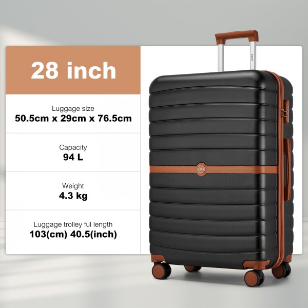 KSK2592+EA2212 - Kono 28 Inch Large ABS+PC Hard Shell Suitcase Set with Travel Bag & Toiletry Pouch - Black and Brown