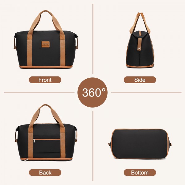 KSK2592+EA2212 - Kono 28 Inch Large ABS+PC Hard Shell Suitcase Set with Travel Bag & Toiletry Pouch - Black and Brown