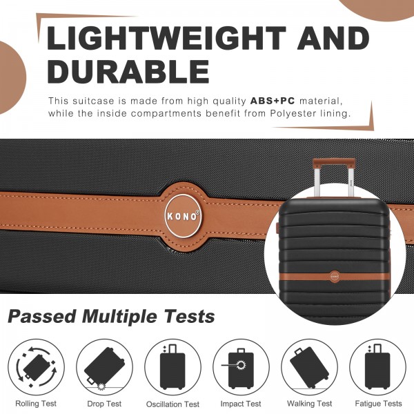 KSK2592 - Kono ABS+PC 24-Inch Striped Design with Colour-Block Details Medium Suitcase with Spinner Silent Wheels - Black and Brown