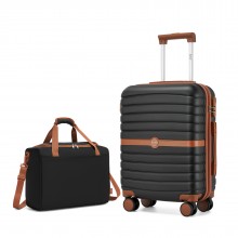KSK2592+TVK2521 - Kono 20 Inch ABS+PC Cabin Suitcase with Travel Bag, Carry‑On Luggage Set - Black and Brown