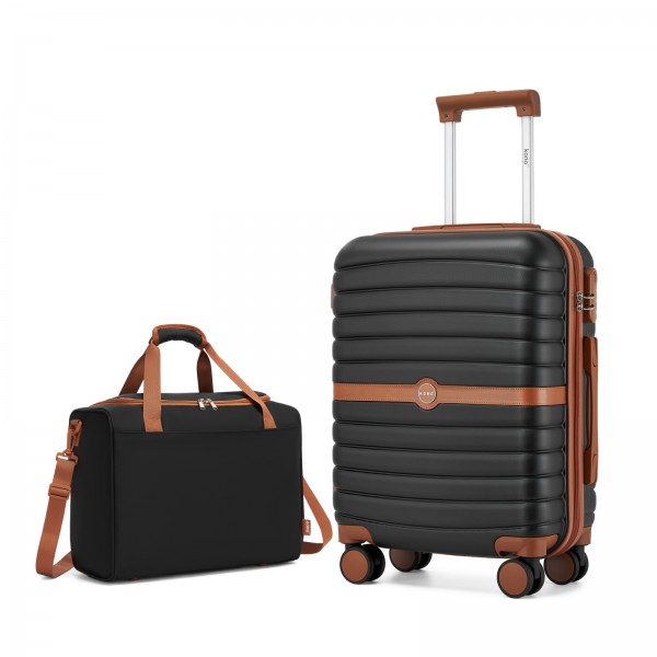 KSK2592+TVK2521 - Kono 20 Zoll ABS+PC Kabinenkoffer mit Reisetasche, Handgepäck‑Set‑ Schwarz‑und‑braun