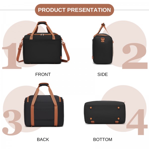 KSK2592+TVK2521 - Kono 20 Zoll ABS+PC Kabinenkoffer mit Reisetasche, Handgepäck‑Set‑ Schwarz‑und‑braun