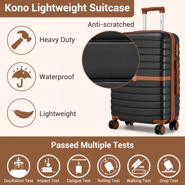 KSK2592+TVK2521 - Kono 20 Zoll ABS+PC Kabinenkoffer mit Reisetasche, Handgepäck‑Set‑ Schwarz‑und‑braun