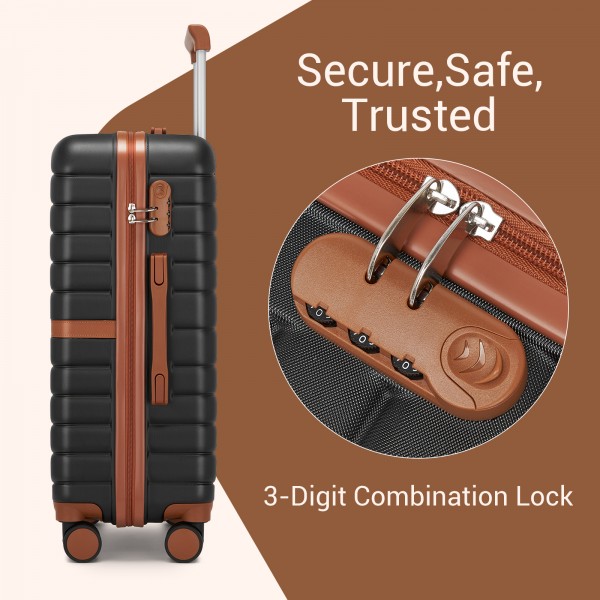 KSK2592+TVK2521 - Kono 20 Zoll ABS+PC Kabinenkoffer mit Reisetasche, Handgepäck‑Set‑ Schwarz‑und‑braun