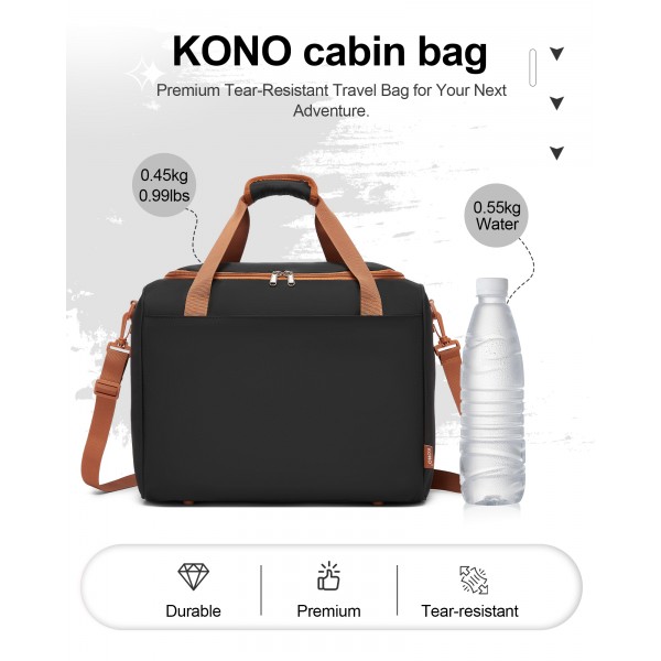 KSK2592+TVK2521 - Kono 20 Zoll ABS+PC Kabinenkoffer mit Reisetasche, Handgepäck‑Set‑ Schwarz‑und‑braun
