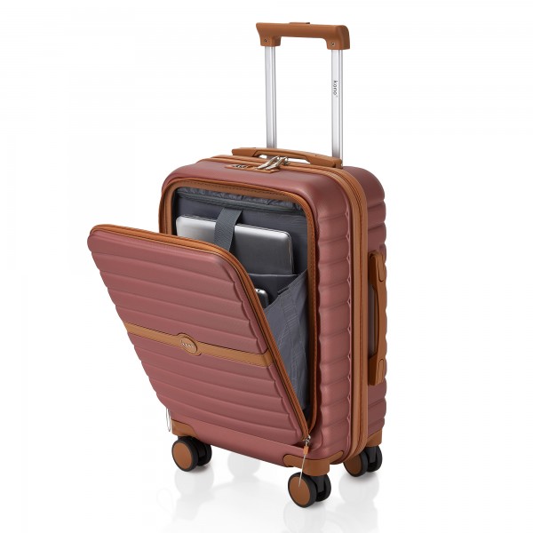 KSK2592 - Kono 21-Inch Front-Opening Cabin Suitcase with 15.6-Inch Laptop Compartment - Burgundy and Brown